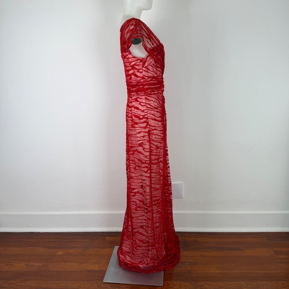 Tadashi Shoji Red Metallic Mesh Asymmetrical Gown ANT1924L Womens 8 NWT - Picture 7 of 15